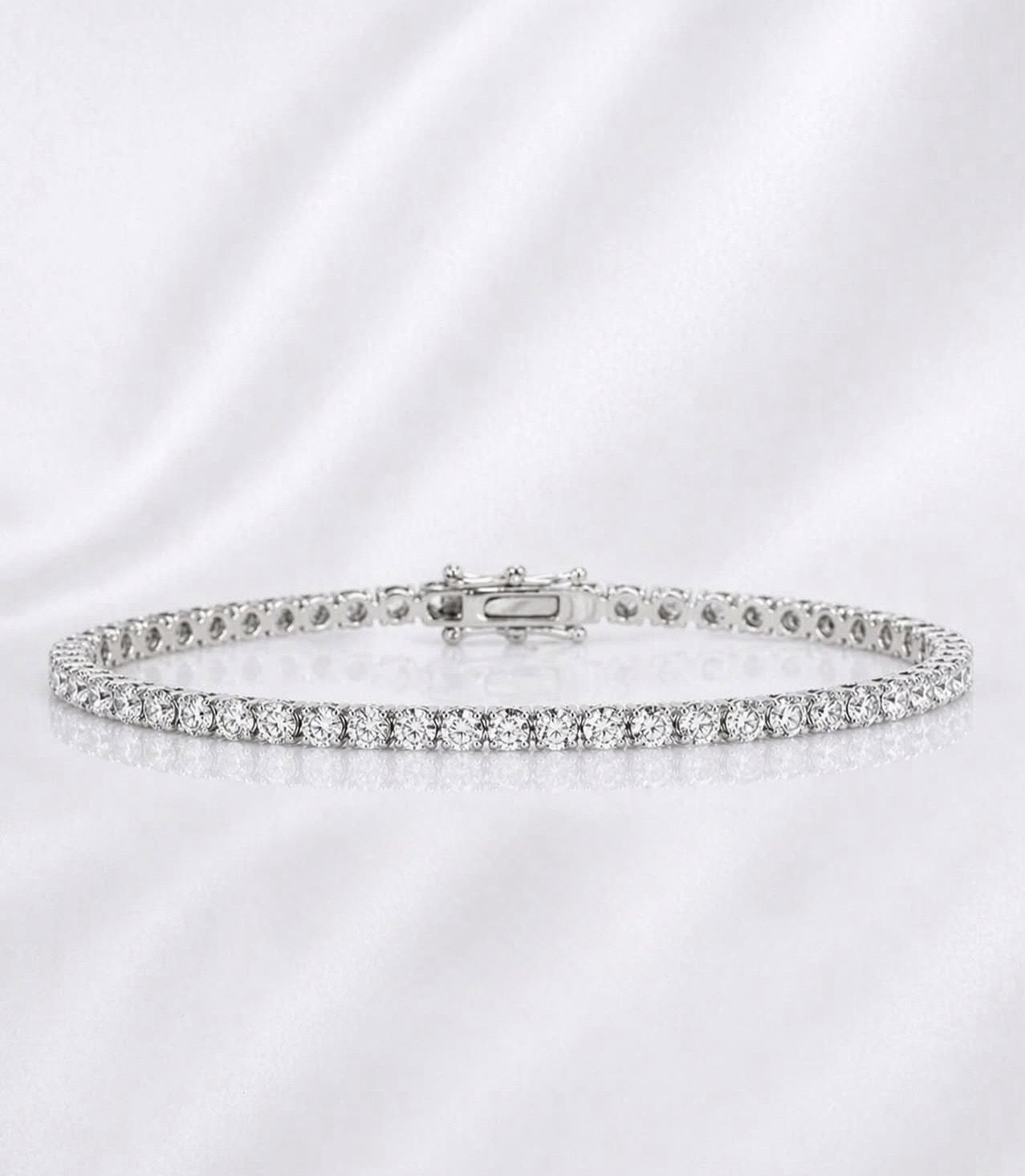 Diamond tennis bracelet on soft white background