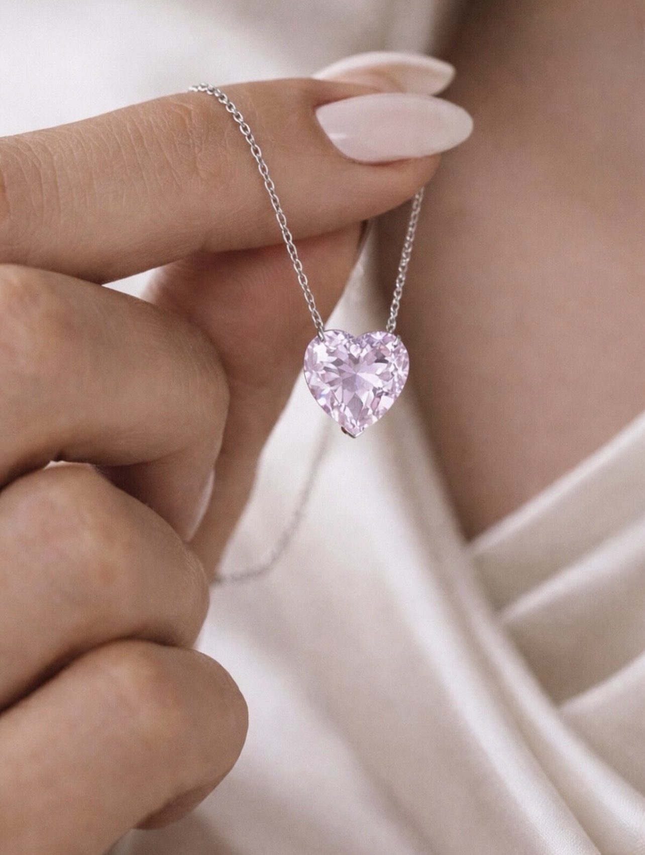 Pink heart diamond necklace